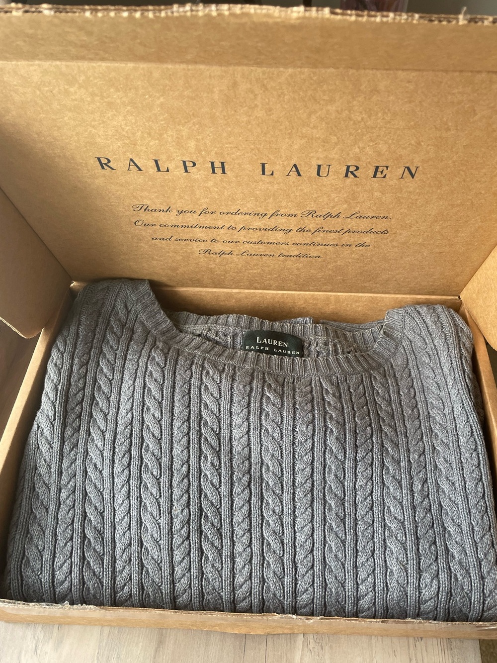 Vintage Ralph Lauren Gray Cotton Cable Knit Sweater Size Medium - Picture 2 of 12